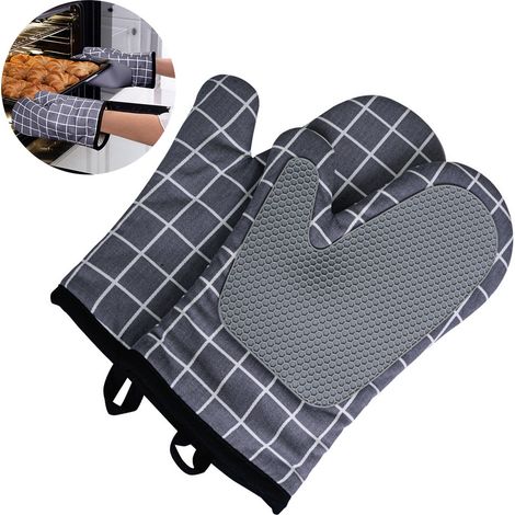 Gants de cuisine extra longs (18 x 28 cm), maniques en silicone résistantes à la chaleur avec doublure matelassée, gants de cuisine souples et flexibles (1 paire), gants de cuisine et de pâtisserie (1/5)