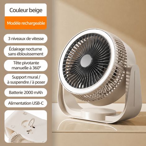 Ventilateur circulateur d'air rechargeable 2000 mAh mural et table gris kaki avec veilleuse rechargeable 2000 mAh 23 × 8 × 22 cm 450 g – Livraison gratuite
