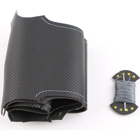 Housse de volant personnalisée en cuir tressé (fil gris) pour Nissan Almera (N16), X-Trail (T30) et Terrano 2. (1/5)