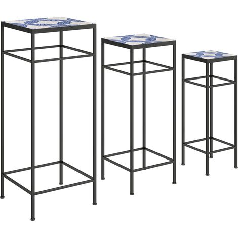 Set aus 3 Pflanzenständern aus Metall mit blau-weißem Mosaik, 3 Größen, bis 71 cm, MODENUIT (1/4)