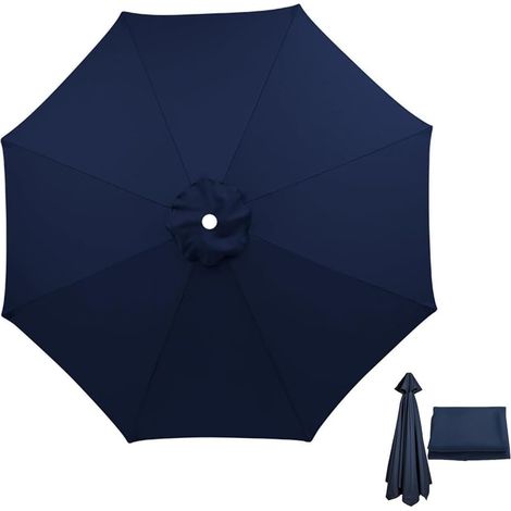 Housse de parasol 230 cm, toile de rechange 270 ou 300 cm pour parasol 6 ou 8 bras, marine, protection extérieure (1/5)