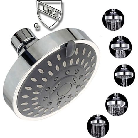 Pommeau de douche haute pression 10,2 cm 5 fonctions pommeau de douche – Rotule pivotante en métal réglable avec filtre. (1/4)