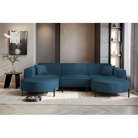 Wohnlandschaft U-Form Sofa VALENCIA in Stoff Scala Blau