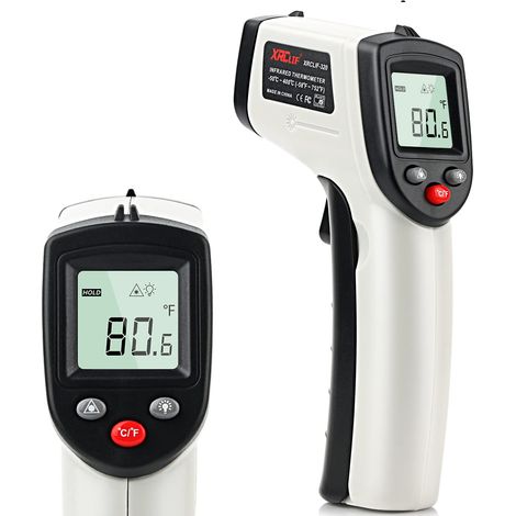 Thermomètre laser, Pistolet de cuisson, Pistolet à température infrarouge laser non humain, -50 ° C 400 ° C, Pistolet à émissivité réglable sans contact pour l'alimentation, la cuisine, l'industrie (1/5)