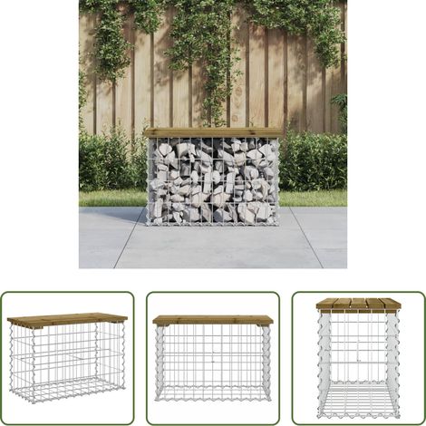 vidaXL Gabionenbank - Gartenbank aus Gabionen 63x31,5x42 cm Kiefernholz Imprägniert (1/5)