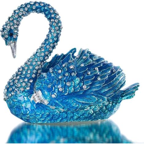 Blue Swan Boîte à bijoux à charnière pour bagues, boucles d'oreilles, bijoux animaux peints à la main, figurines de collection, souvenir, décoration d'intérieur, cadeau de mariage (1/5)
