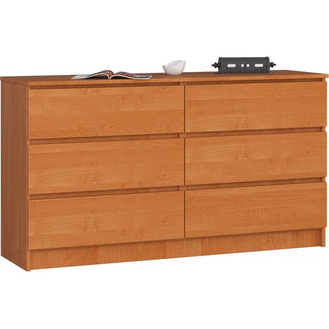 Cómoda AKORD K140 Aliso 138 cm 6 cajones frente en color Aliso 138x40x77 cm (1/5)