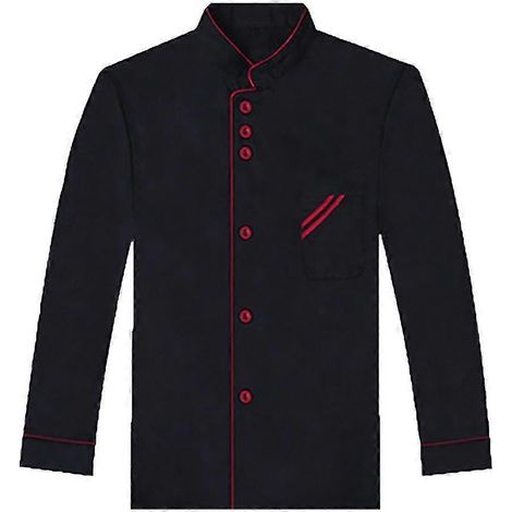 Unisex Kochjacke mit kurzen und langen Ärmeln, Hotelküchen-Arbeitskleidung-XXXL Short Sleeve-Black and Red