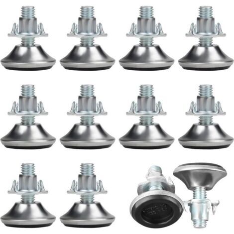Pieds de meubles réglables M8 x 30 mm (12 pièces) – Pieds cylindriques réglables de taille moyenne avec coussinets en PP et écrous en T, curseurs de pieds de meubles réglables en caoutchouc