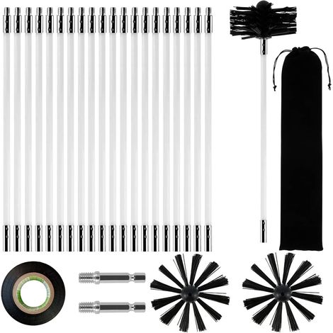 24PCS Kit de Ramonage,Brosses de cheminée,bouche d'aération,Brosse Nettoyage Cheminée,Kit de Réglable Brosse Nettoyage de Cheminée,Comprenant 20 Tiges 2 Têtes Brosse 1 Connecteur et 1 sac de rangement (1/5)