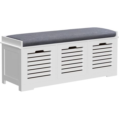 Schuhbank/Schuhschrank mit 3 Schubladen und abnehmbarem Sitzkissen, Maße 108 cm (B) x 35 cm (T) x 43 cm (H), weiß