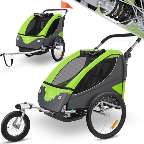 KESSER® remolque para niños remolque para bicicletas 360° giratorio con suspensión 2en1 función jogger remolque para bicicletas para niños + arnés de 5 puntos remolque para bicicletas jogger verde cl