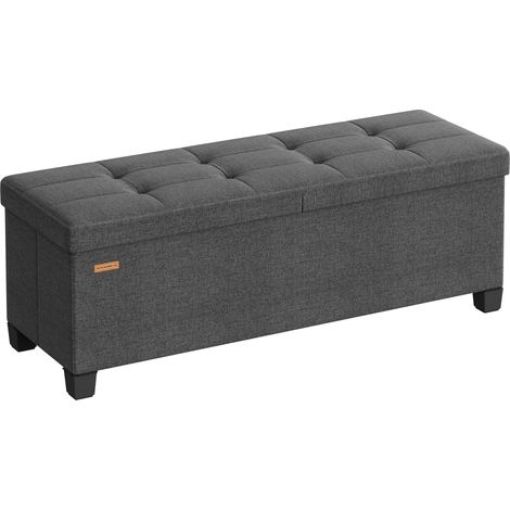 Banc de rangement pliable avec couvercle rabattable 38 x 110 x 40 cm assise confortable style contemporain en tissu gris ardoise (1/2)