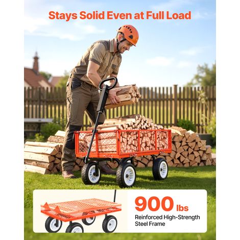 Chariot de Jardin en Acier Max. 408,2 kg Chariot de Transport de Jardin pour Bois Terre Débris, Côtés Amovibles, Pneus PU Increvabl… (1/5)