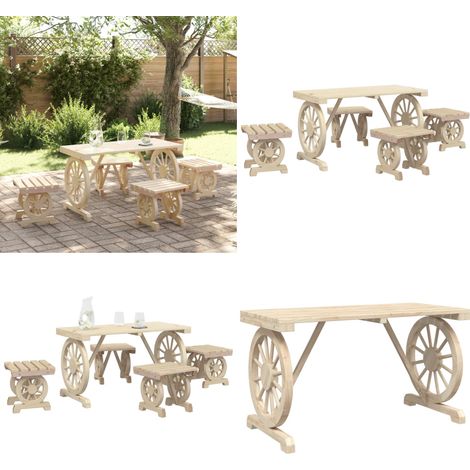5-tlg. Garten-Essgruppe Massivholz Tanne - Holztisch - Gartenmöbel Set - Gartenstühle - Essgruppe - Outdoor Möbel - Home & Living (1/5)