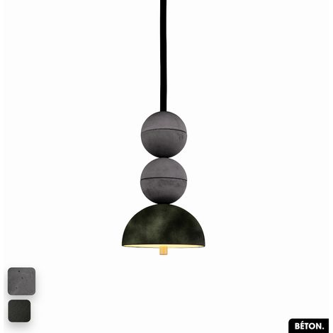 Lampe de suspension en béton velours - BOSFOR CONCRETE VELVET ANTHRACITE - OLIVE 2 BALLES LED 14W (1/2)