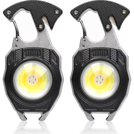 Lampe torche multifonction avec mousqueton, 2 pièces, porte-clés en épi de maïs, lampe de travail, 7 modes d'éclairage, 1600 lumens, lampe torche rechargeable, mini lampe torche, ouvre-bouteille (1/5)