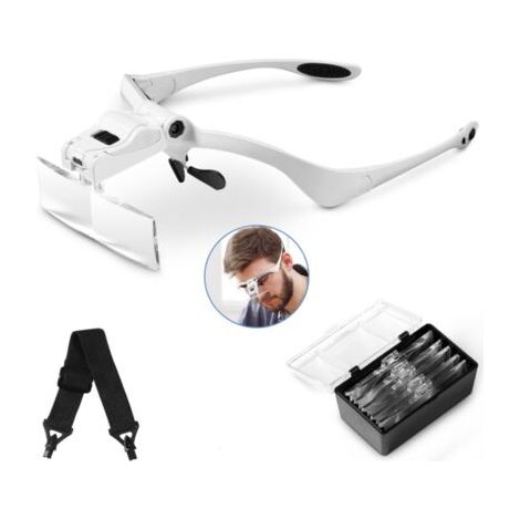QORVA-Loupe serre-tête avec lumière LED, loupe frontale avec 5 lentilles détachables (1,0X, 1,5X, 2,0X, 2,5X, 3,5X), pour travaux de précision, lecture, bijoux, broderie, couture et fabrication de bij