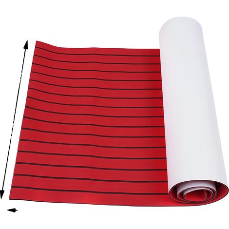 Tapis de sol pour bateau, tapis en teck, antidérapant, imperméable, Rouge avec des lignes noires (1/2)