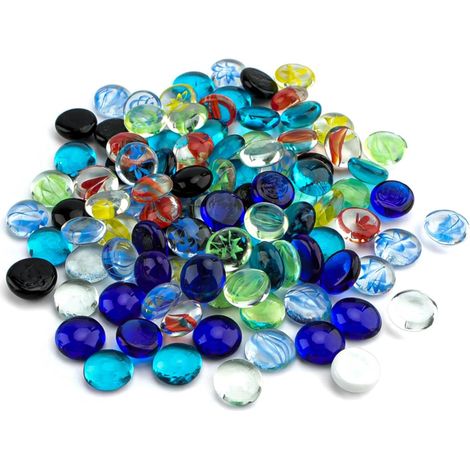 Lot de 105 galets en verre pour vases, pierres précieuses en verre, billes de verre de couleurs mélangées 450 g