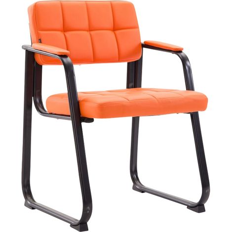 Chaise visiteur avec dossier et accoudoirs en similicuir orange et métal noir BUR10228 (1/3)