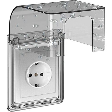 Cache-prise électrique mural étanche type 86, dimensions 10,8 x 7,5 x 12,3 cm, pour salle de bain et cuisine. (1/5)