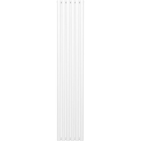 Radiatore a colonna ovale 1800mm x 360mm Designer Doppio pannello Termosifone Bianco Acciaio Orizzontale Inclusi Spazzola per la pulizia Kit di fissaggio e staffe