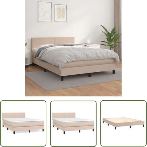 The Living Store Sommier à lattes de lit avec matelas Cappuccino 140x200 cm - Lit Plateforme - Lit Double - Literie - Chambre À Coucher - Meuble De Rangement (1/5)
