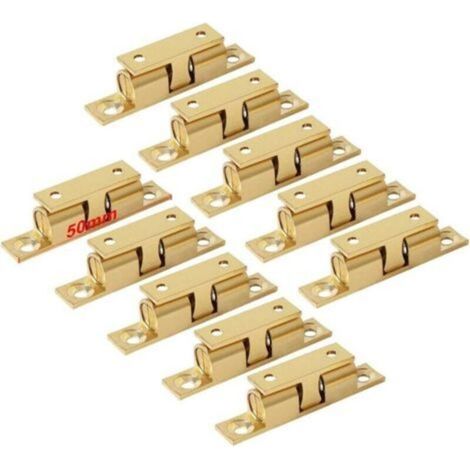 Laiton Double Loqueteau à Billes 50 mm Rouleau Loquet Fermeture pour Placard Meubles Porte Armoire Loquet Serrure de Portiere (10 Pcs)