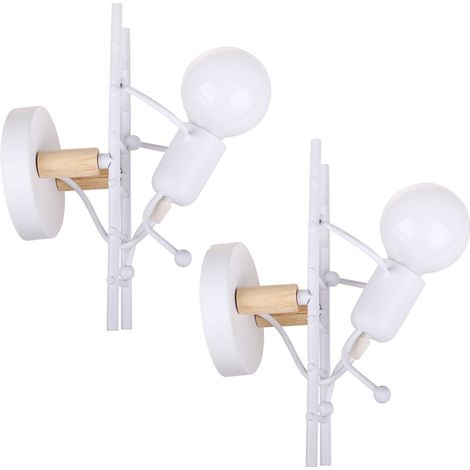 2 Stücke Wandleuchte E27 Humanoid Wandlampe Kreative Modern Eisen für Schlafzimmer, Kinderzimmer, Wohnzimmer, Treppe, Flur, Esszimmer (Weiß)