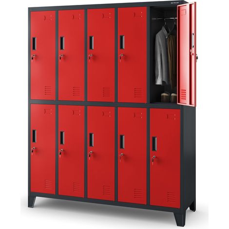 Jan Nowak Spint Schließfachschrank 5B2A Metallspind Umkleideschrank 10 Fächer Stahlblech Pulverbeschichtet 172 cm x 136 cm x 45 cm - anthrazit/rot (1/5)