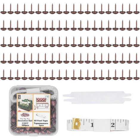 100 clous décoratifs pour meubles en acier au carbone, clous de décoration pour canapés et lits anciens avec mètre ruban et (1/4)