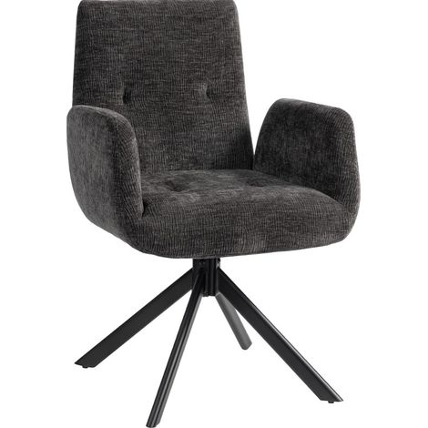 CHICFURN Poltrona girevole 60 x 61 x 88 cm in tessuto nero per soggiorno (1/5)