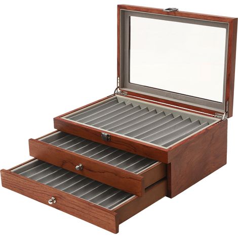 Caja para guardar plumas estilográficas con 34 compartimentos, fabricada en palisandro vintage La elección ideal para regalar (1/5)