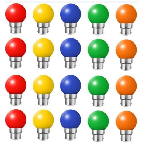 Lot de 20 ampoules led couleur b22 ampoules baïonnette 2w Rouge, Jaune, Orange, Vert, Bleu,Incassable (équivalence 20W) (1/5)