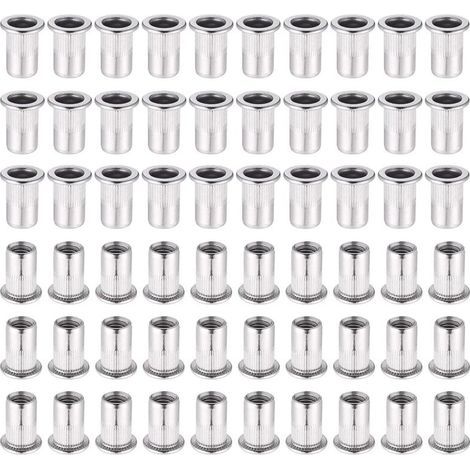 Lot de 60 écrous à sertir M6 en acier inoxydable 304 – Tête plate – Filetage interne profond pour bois dur – Résistants à la rouille (1/5)