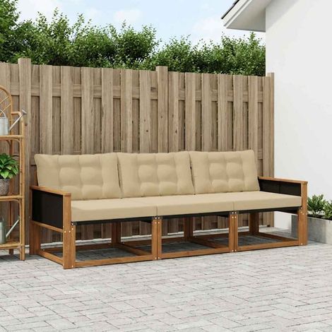 vidaXL Outdoor-Sofagarnitur mit Kissen 3 pcs Natur und Beige (1/5)