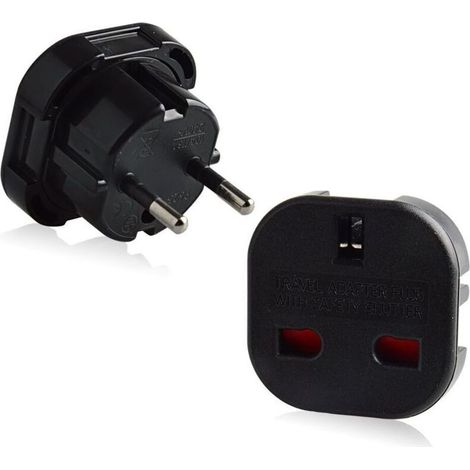 2X Adaptateur Prise UK/Royaume Uni/UK 3 Broches vers Les Prises Françaises/Européennes/France/Europe 2 Broches Adaptateur de Voyage (Paquet de 2) (1/5)