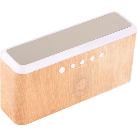 Réveil 15 W avec chargeur, écran HD, affichage de l'heure, de la date et de la température, 4 niveaux de luminosité, multifonction, compatible iOS et Android, couleur bois naturel (1/5)