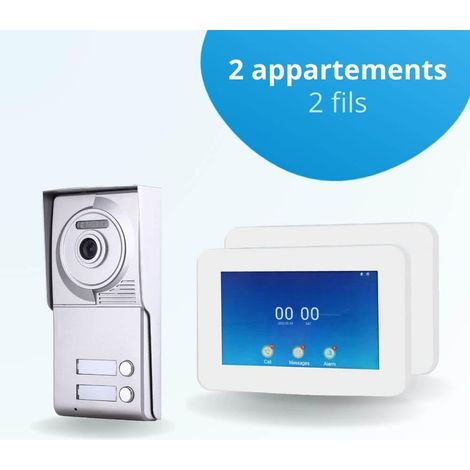 Portier interphone vidéo NEO 2 Fils - 2 appartements - 2 écrans tactiles connectés 7" blanc