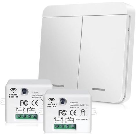 Lot de 2 interrupteurs sans fil blancs : sans fil, télécommande, kit d'interrupteurs sans fil, pour Smart Home et commande de lampe 86 x 86 mm (1/5)
