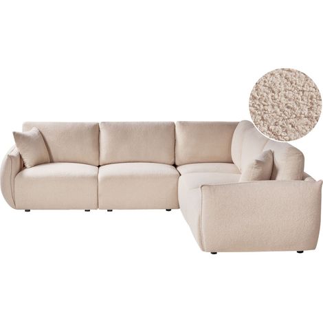 Canapé d'Angle à Gauche Moderne en Bouclé Modulable 5 Places avec Coussins Beige Mesnali (1/5)