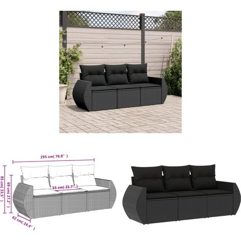 Salon de jardin 3 pcs avec coussins noir résine tressée - Ensemble Salon De Jardin - Meuble Extérieur - Résine Tressée - Rotin Synthétique - Fauteuil De Jardin - Home & Living (1/3)