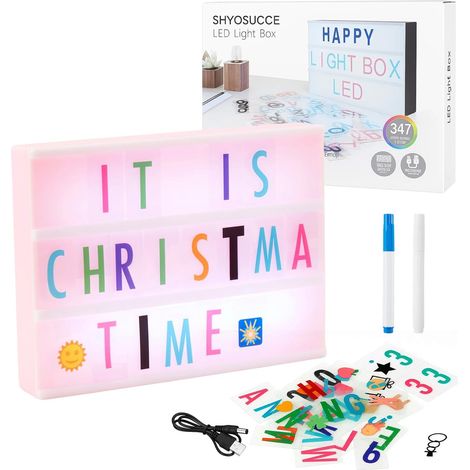 M.J COMFY-LIFE LED Light Box Cinema Style Message Board with 180Letters+85 Emojis+81 Transparent Cards +2 Markers Vintage Home Decor for Bedroom, Party, Wedding - Creative Gift for Kids, Teens, Adults (1/5)