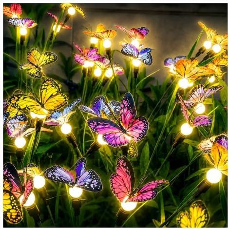 Lot 2 Lampes Solaires Jardin, Papillons Volants, Panneau Amélioré, Balançoires, Cour, Terrasse, Chemin, Déco (1/5)