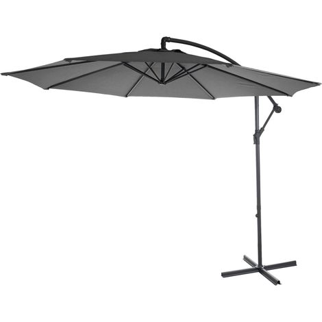 Parasol déporté Acerra, protection contre le soleil, Ø 3m inclinable, polyester/acier 11kg, gris sans socle (1/5)