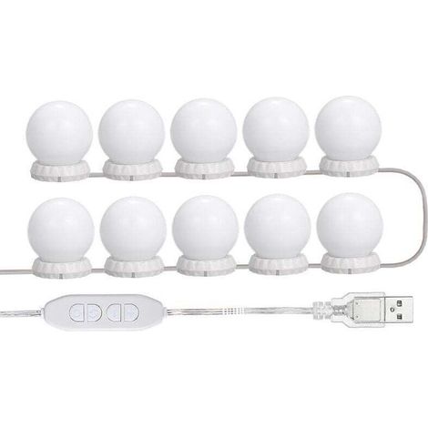 LED-Spiegellicht-Set für Schminktisch, mit 10 einstellbaren Glühbirnen, 10 Helligkeits- und 3 Beleuchtungsmodi, USB-Typ, Weiß - Weiß (1/4)