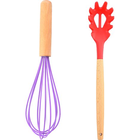 Ustensiles De Cuisine - Silicone Et Bois - Pour Casseroles Antiadhésives - Lot De 2 Pièces (1/5)