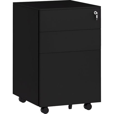 Organisation Efficace Caisson de Rangement à Roulettes 3 Tiroirs 37x43,5x60 cm Noir pour Bureau (1/5)