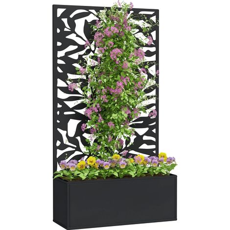 Macetero metálico para exteriores, de pie o para colgar en la pared, con función de pantalla de privacidad, color negro, 61 x 23 x 113 cm. (1/5)